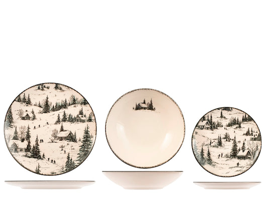 Servizio Piatti White Silence 18 Pezzi in Stoneware - Set Tavola per 6 Persone con Piatti Piani, Fondi e Dessert, Design Coupe Elegante e Raffinato H&H