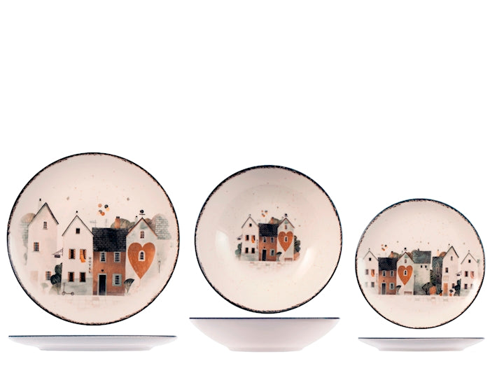 Servizio Piatti Golden Alley 18 Pezzi in Stoneware - Set Tavola per 6 Persone con Piatti Piani, Fondi e Dessert, Design Coupe Elegante e Raffinato H&H