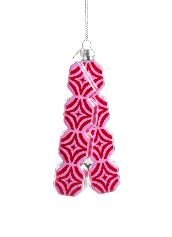 Decorazione Natalizia Festival Token Rosa e Argento in Vetro da Appendere, Addobbo per Albero di Natale, 14 cm