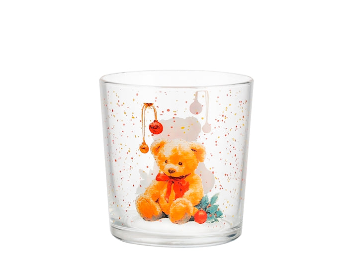 Set 3 Bicchieri Treasure in Vetro da 35 cl - Bicchieri Acqua con Decorazione Orsetto Natalizio, Ideali per Tavola, Bevande e Idee Regalo di Natale H&H