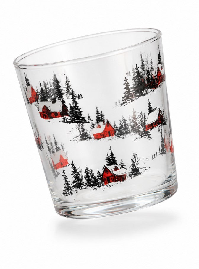 Set 3 Bicchieri White Silence in Vetro da 35 cl - Bicchieri Acqua con Decorazioni Natalizie Paesaggio Innevato, Casette Rosse e Alberi, Ideali per Tavola e Natale H&H