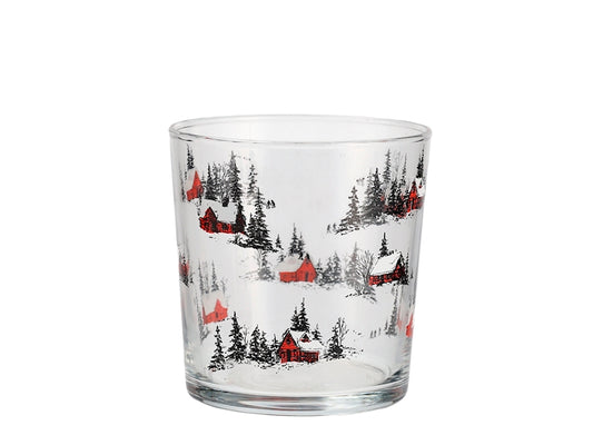 Set 3 Bicchieri White Silence in Vetro da 35 cl - Bicchieri Acqua con Decorazioni Natalizie Paesaggio Innevato, Casette Rosse e Alberi, Ideali per Tavola e Natale H&H