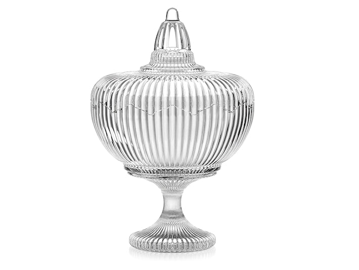 Scatola Axel in Vetro Trasparente con Coperchio e Piedistallo 15,5 x 22 cm - Portaconfetti, Porta Caramelle e Scatola Decorativa Elegante per Casa e Tavola H&H