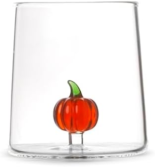 Bicchiere in vetro borosilicato trasparente con miniature decoro zucca rossaH&H