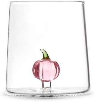 Bicchiere in vetro borosilicato trasparente con miniature decoro zucca rosaH&H