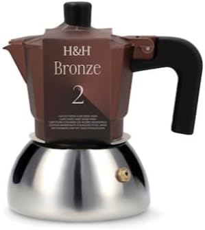 Caffettiera H&HCaffettiera in Alluminio/Inox Bronze Induzione 2 Tazze Curva
