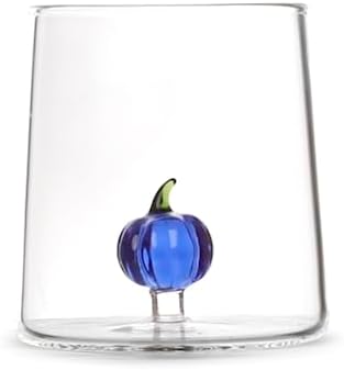 Bicchiere in vetro borosilicato trasparente con miniature decoro zucca bluH&H