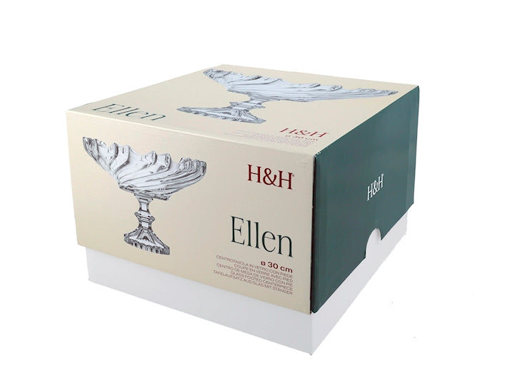 Centrotavola Ellen in Vetro con Coperchio 30 x 20 cm - Contenitore Decorativo Elegante per Soggiorno, Tavola e Complemento d'Arredo H&H