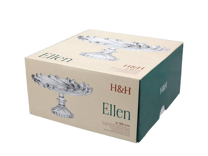 Alzata Ellen in Vetro con Coperchio 30 x 14,5 cm - Porta Dolci e Torte, Centrotavola Decorativo Elegante per Tavola, Buffet e Pasticceria H&H