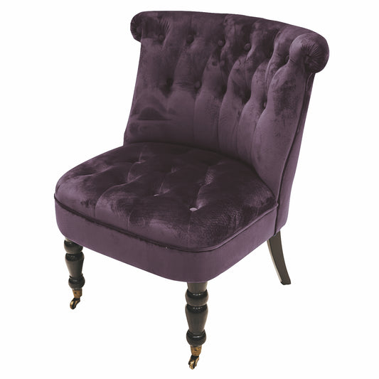 Poltrona con ruote in velluto colore prugna