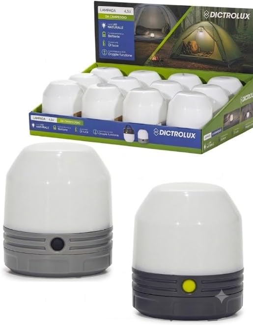 Torcia da Campeggio LED in Display Luce Bianca con Gancio Pieghevole e Funzione SOS