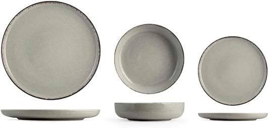 Servizio tavola 12 piatti pearl in porcellana colore grigioH&H