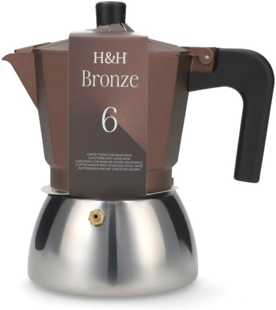 Caffettiera in Alluminio/Inox Bronze Induzione 6 Tazze Curva