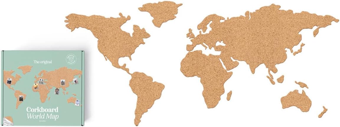 Luckies of London Corkboard Map - Mappamondo in sughero autoadesivo con puntine - Idea regalo viaggio