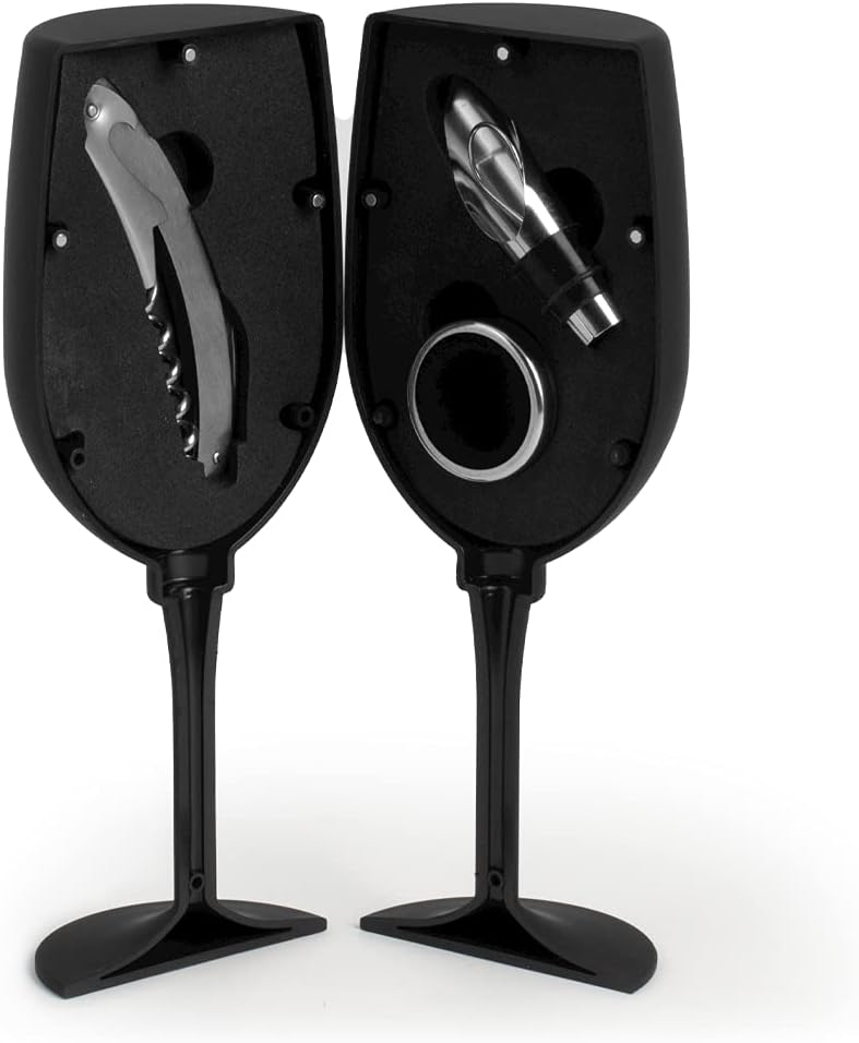 Cofanetto 4 pezzi somelier forma di calice colore nero con gadget.H&H