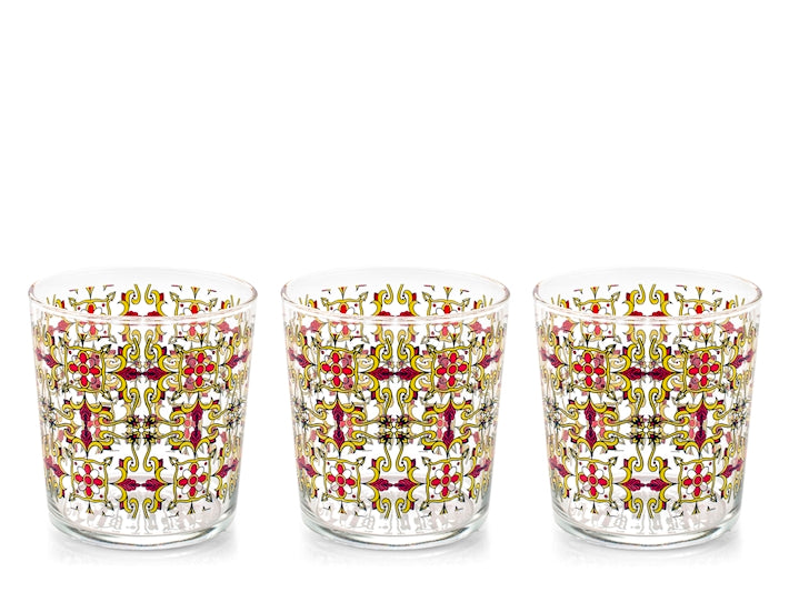Set 3 bicchieri zafira in vetro decorato cl35