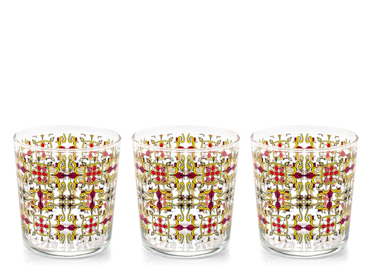 Set 3 bicchieri zafira in vetro decorato cl35
