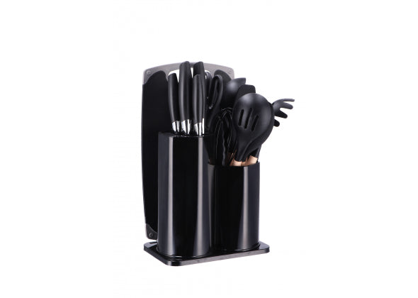 Set 17 manutensili da cucina ceppo per coltelli con portautensili e tagliere-portautensili