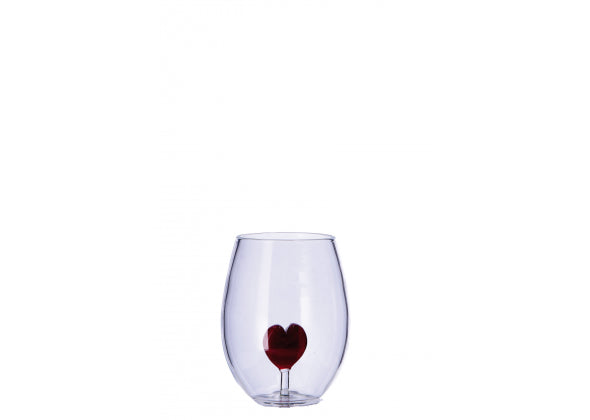 Bicchiere in vetro con figura 3d  cuore rosso