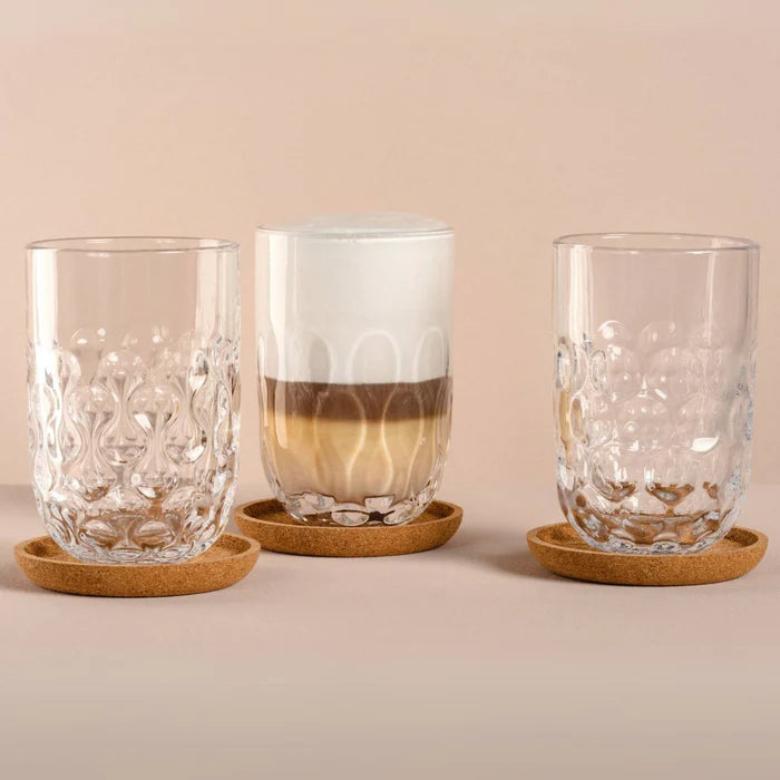 set 3 bicchieri Leonardo in vetro con sottobicchieri 390 ml