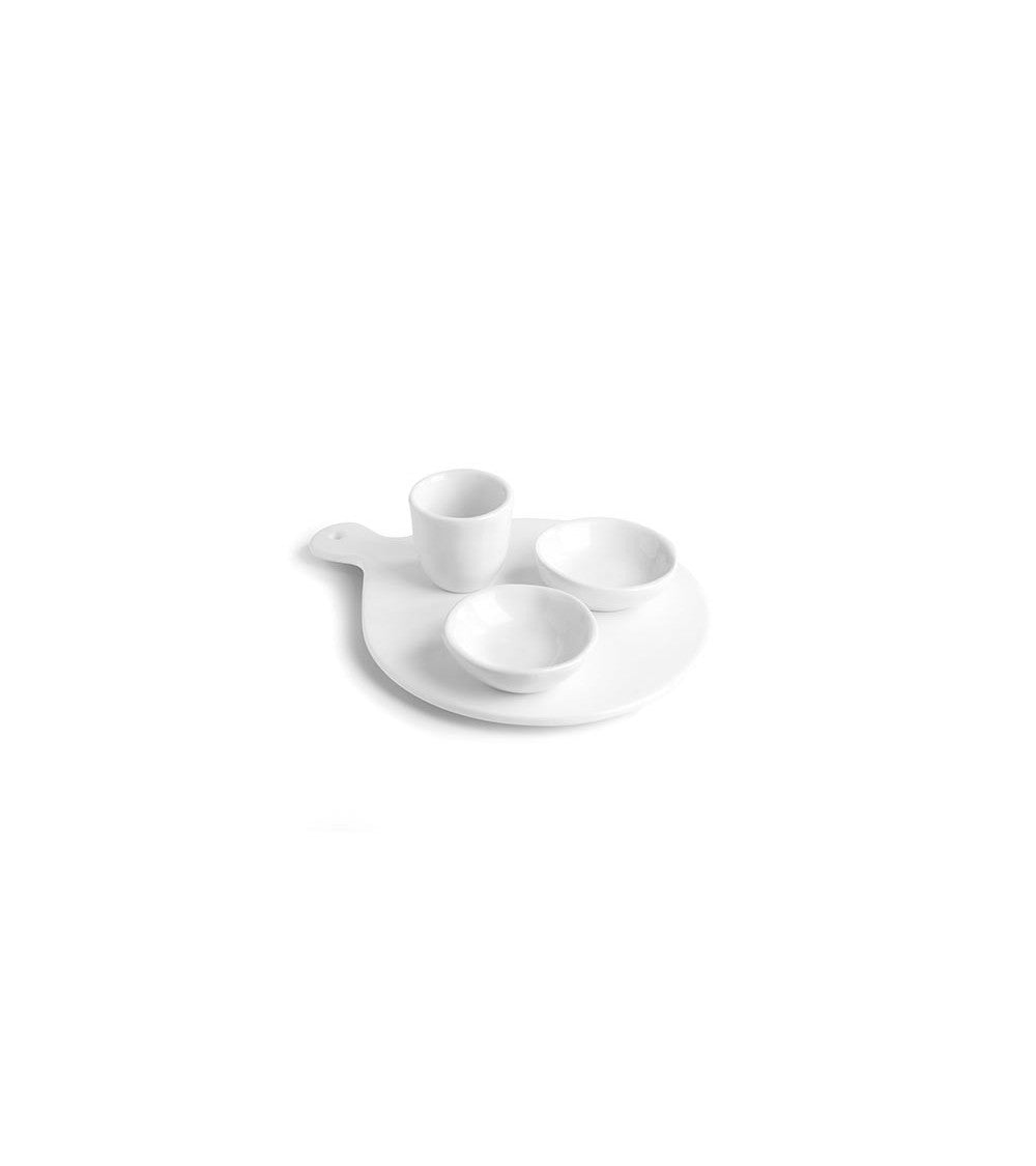 Set quattro pezzi bianco 1 Tagliere 26x20 cm + 2 Copp. cm 8 + 1 Copp. cm 6