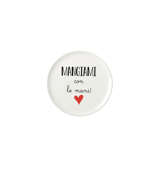 Piatto pizza in ceramica 32 cm con scritta mangiami con le mani