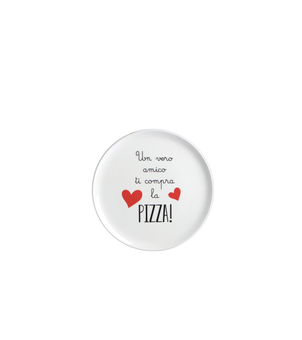 Piatto pizza in ceramica 32 cm con scritta un vero amico ti compra la pizza