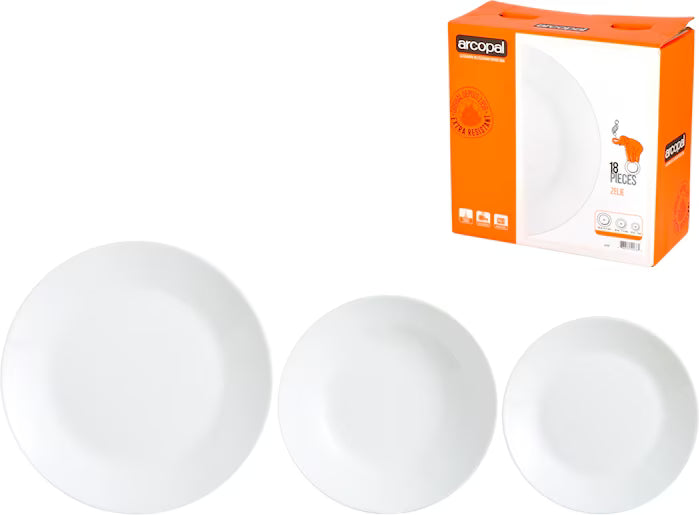 Servizio tavola 18 pezzi zelie in vetro opale bianco