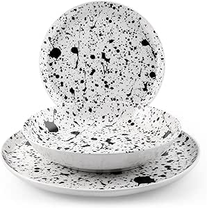 Servizio 18 pezzi tavola drip nordic in stoneware decorato bianco e neroH&H