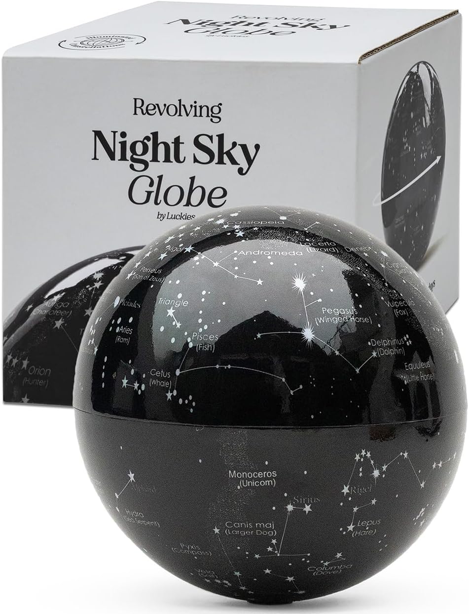 Cielo notturno rotante: globo luminoso con costellazioni.