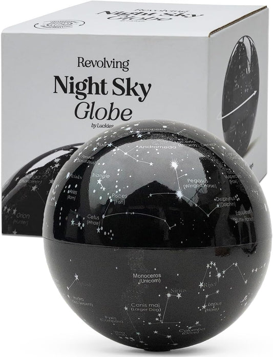 Cielo notturno rotante: globo luminoso con costellazioni.