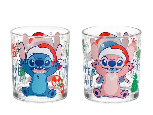 Bicchiere Stitch Xmas in Vetro Decorato da 25 cl - Bicchiere Natalizio con Stitch e Angel, Lavabile in Lavastoviglie, 1 Pezzo H&H