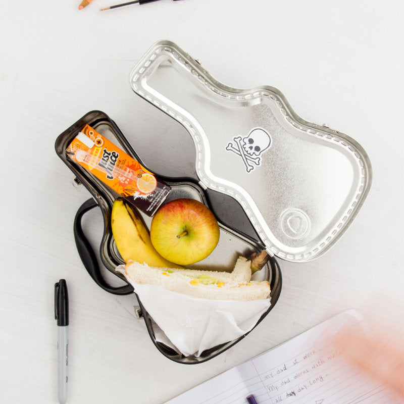 Porta pranzo "Rockstar" â?" Lunch box in metallo a forma di custodia per chitarra
