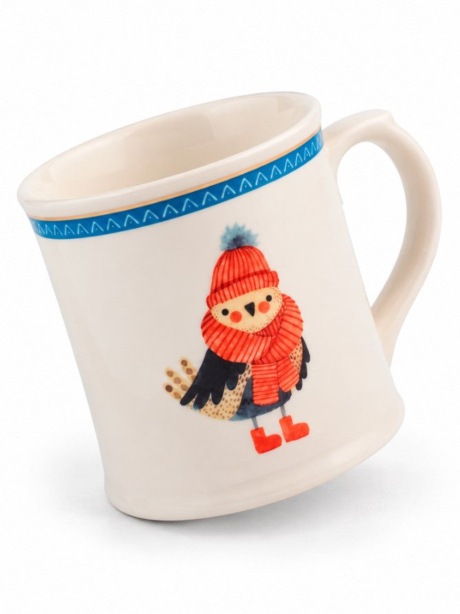 Mug NBC Winter Uccellino 350 ml in Ceramica Bianca con Decorazione Invernale, Cappello e Sciarpa Rossa, Idea Regalo Natalizia H&H