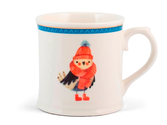 Mug NBC Winter Uccellino 350 ml in Ceramica Bianca con Decorazione Invernale, Cappello e Sciarpa Rossa, Idea Regalo Natalizia H&H