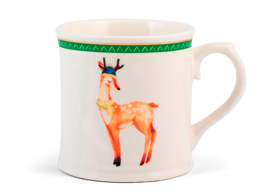 Mug NBC Winter Cervo 350 ml in Ceramica Bianca con Decorazione Invernale, Cappello e Sciarpa, Idea Regalo Natalizia H&H