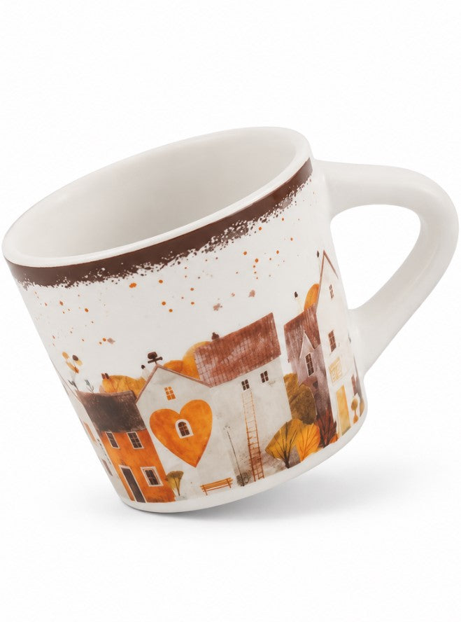 Set 6 Tazzine da Caffè NBC Holiday Story Casette 90 ml in Ceramica Bianca con Decorazione Paesaggio Invernale e Cuore, Idea Regalo Natalizia H&H