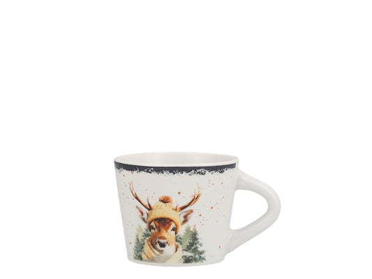 Set 6 Tazzine da Caffè NBC Holiday Story Cervo 90 ml in Ceramica Bianca con Decorazione Invernale, Cappello e Sciarpa, Idea Regalo Natalizia H&H