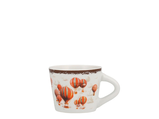 Set 6 Tazzine da Caffè NBC Holiday Story Mongolfiere 90 ml in Ceramica Bianca con Decorazioni Colorate, Design Vintage, Idea Regalo Natalizia H&H
