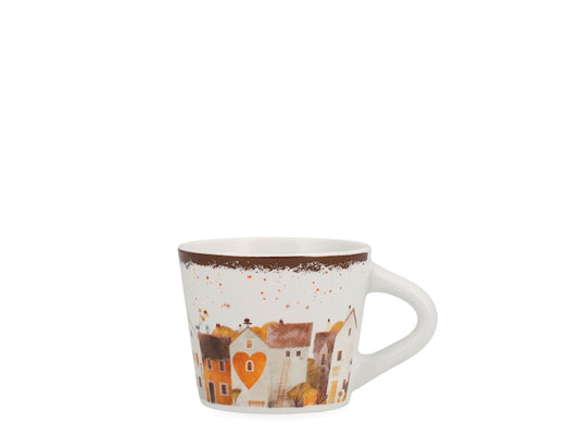 Set 6 Tazzine da Caffè NBC Holiday Story Casette 90 ml in Ceramica Bianca con Decorazione Paesaggio Invernale e Cuore, Idea Regalo Natalizia H&H