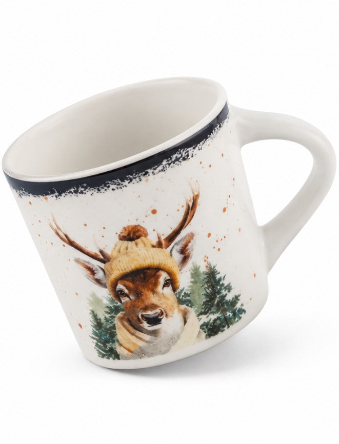 Tazza Jumbo NBC Holiday Story Cervo 420 ml in Ceramica Bianca con Decorazione Invernale, Cappello e Sciarpa, Idea Regalo Natalizia H&H