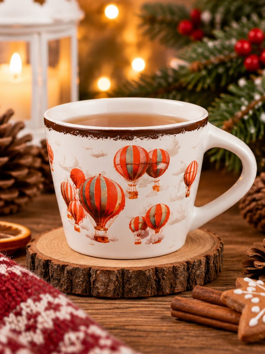 Tazza Jumbo NBC Holiday Story Mongolfiere 420 ml in Ceramica Bianca con Decorazioni Colorate, Design Vintage, Idea Regalo Natalizia H&H