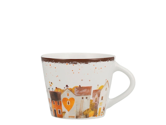 Tazza da Tè NBC Holiday Story Casette 280 ml in Ceramica Bianca con Decorazione Borgo e Cuore, Design Invernale, Idea Regalo Natalizia H&H