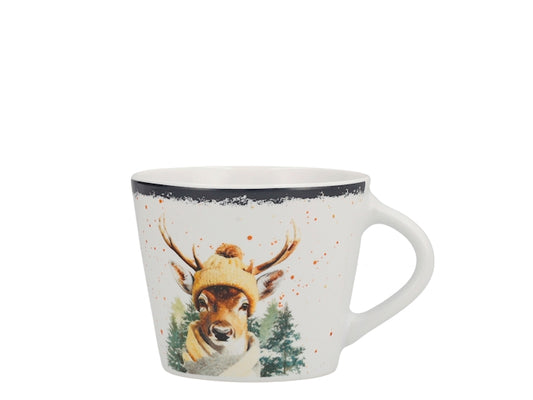 Tazza da Tè NBC Holiday Story Cervo 280 ml in Ceramica Bianca con Decorazione Invernale, Cappello e Sciarpa, Idea Regalo Natalizia H&H