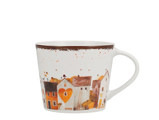 Tazza Jumbo NBC Holiday Story Casette 420 ml in Ceramica Bianca con Decorazione Borgo e Cuore, Design Invernale, Idea Regalo Natalizia H&H