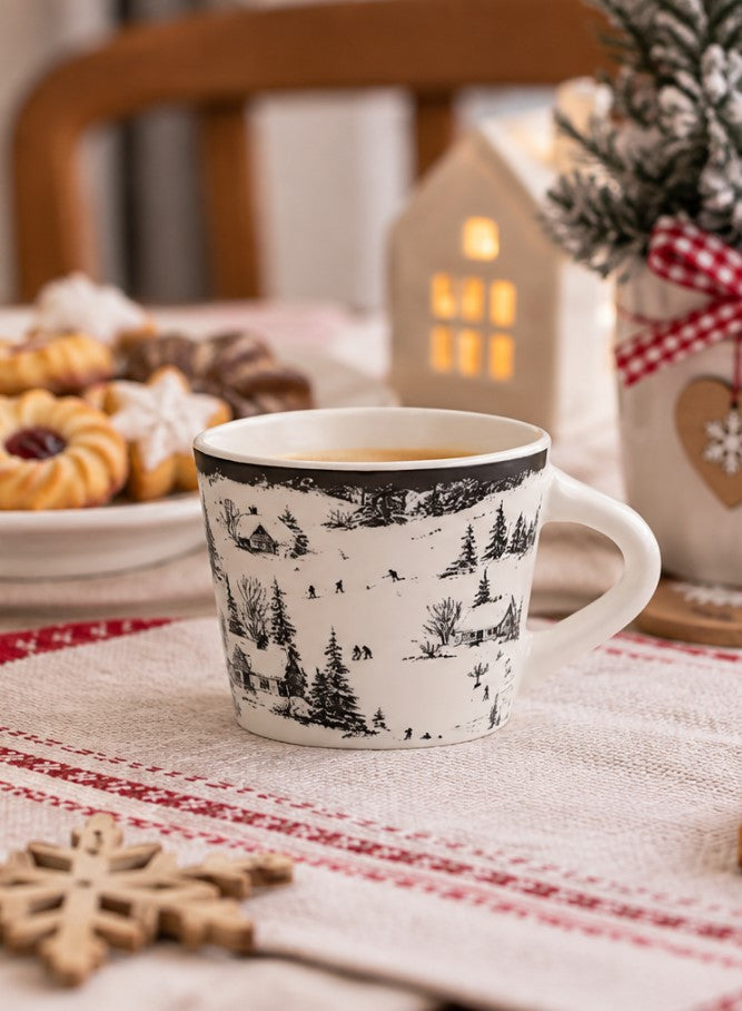 Set 6 Tazzine da Caffè NBC Winter Tale Paesaggio Innevato 90 ml in Ceramica Bianca con Decorazione Invernale, Idea Regalo Natalizia H&H