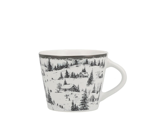 Tazza da Tè NBC Winter Tale Paesaggio Innevato 280 ml in Ceramica Bianca con Decorazione Invernale, Casette e Alberi, Idea Regalo Natalizia H&H