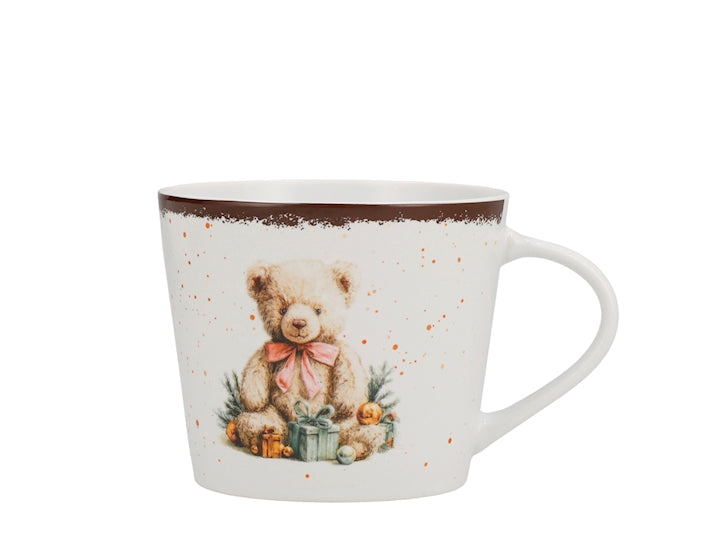 Tazza Jumbo NBC Winter Tale Orsacchiotto 420 ml in Ceramica Bianca con Decorazione Natalizia, Fiocco Rosa e Regali, Idea Regalo H&H