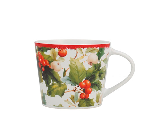 Tazza Jumbo NBC Winter Tale Agrifoglio 420 ml in Ceramica Bianca con Bacche Rosse e Decorazioni Natalizie, Idea Regalo H&H