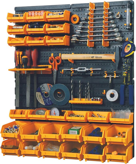 Kit 4 pannelli 323x17x385 mm + 2 supporti utensili + 2 mensole per chiavi inglesi + 38 ganci, in polipropilene